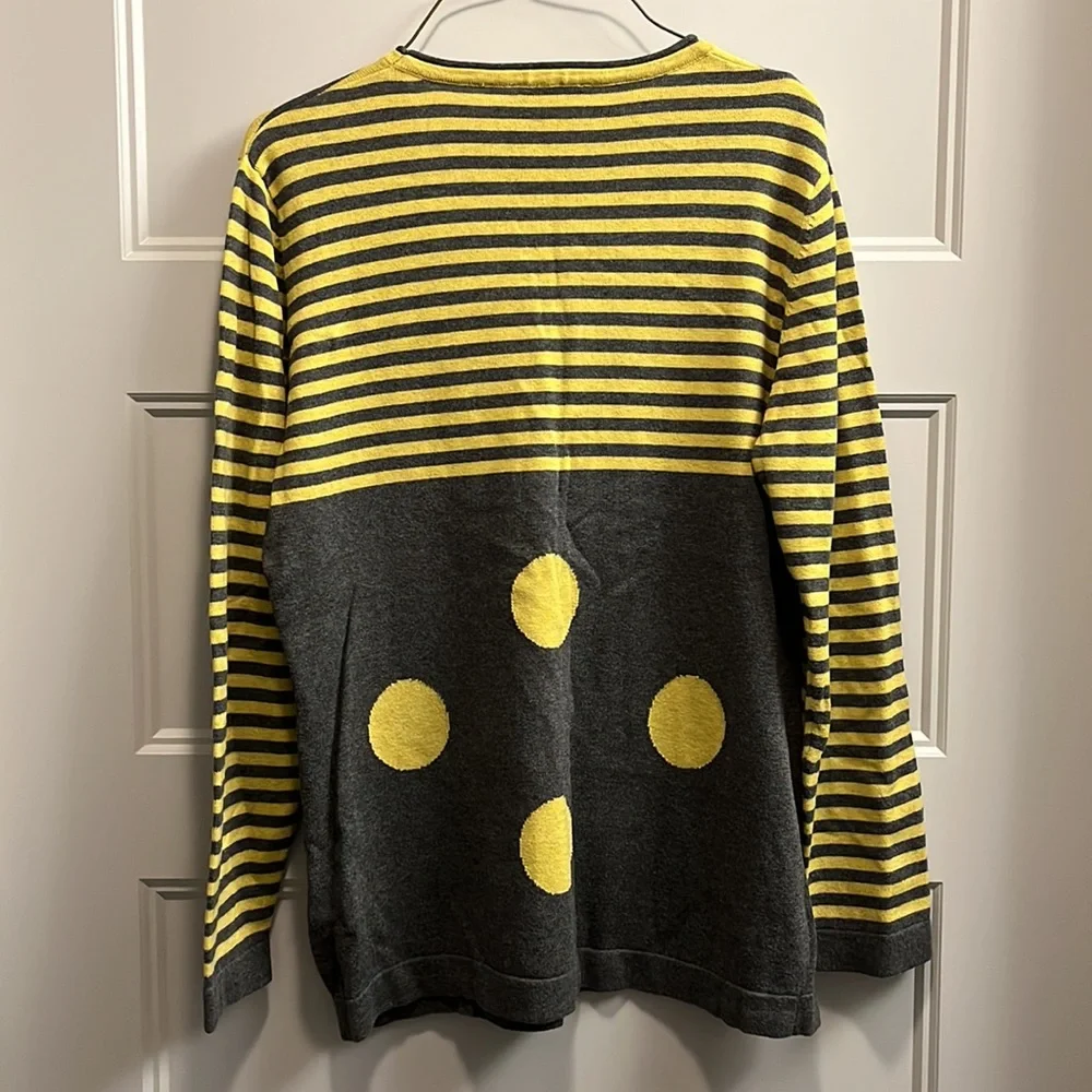 Boutique green and gray striped and polka dotted crew neck sweater, size L - Picture 4 of 5
